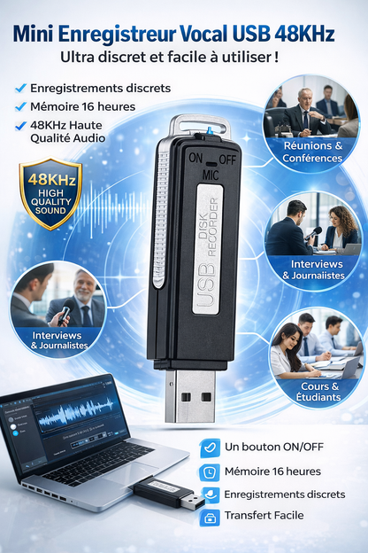 🎙️ Mini Enregistreur Vocal USB 48KHz