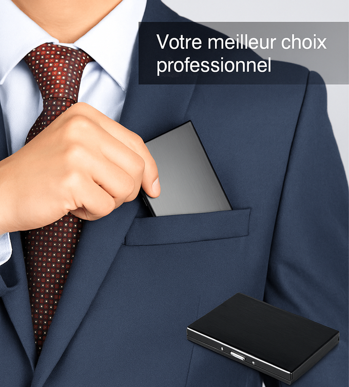 💼 Porte-cartes de visite en métal brossé — Élégance & professionnalisme