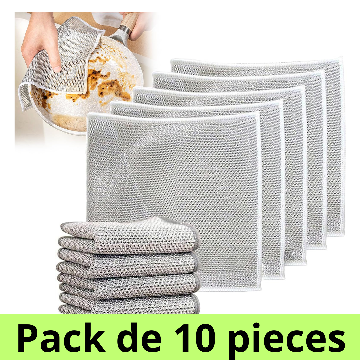 🧽 Chiffon Vaisselle Magique en Fil Argenté – Pack(10 pièces)