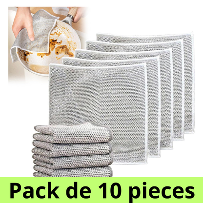 🧽 Chiffon Vaisselle Magique en Fil Argenté – Pack(10 pièces)
