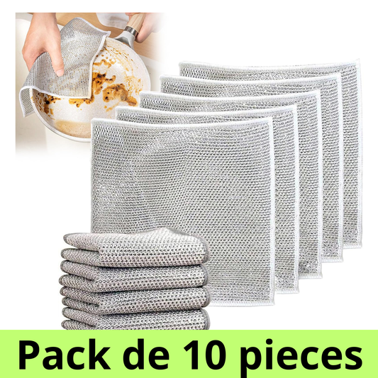 🧽 Chiffon Vaisselle Magique en Fil Argenté – Pack(10 pièces)