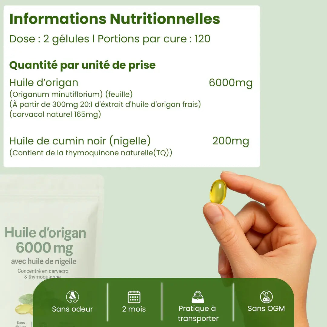 🌿 Huile d’Origan 2-en-1 – Capsules Softgels Premium ML